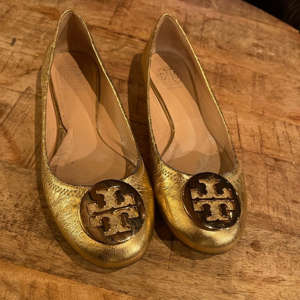Gold Tory Burch Flats Sz 8
